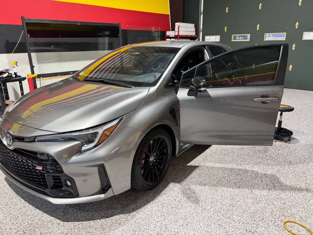 Silver Toyota GR Corolla tinted at Black Optix Tint West Haven